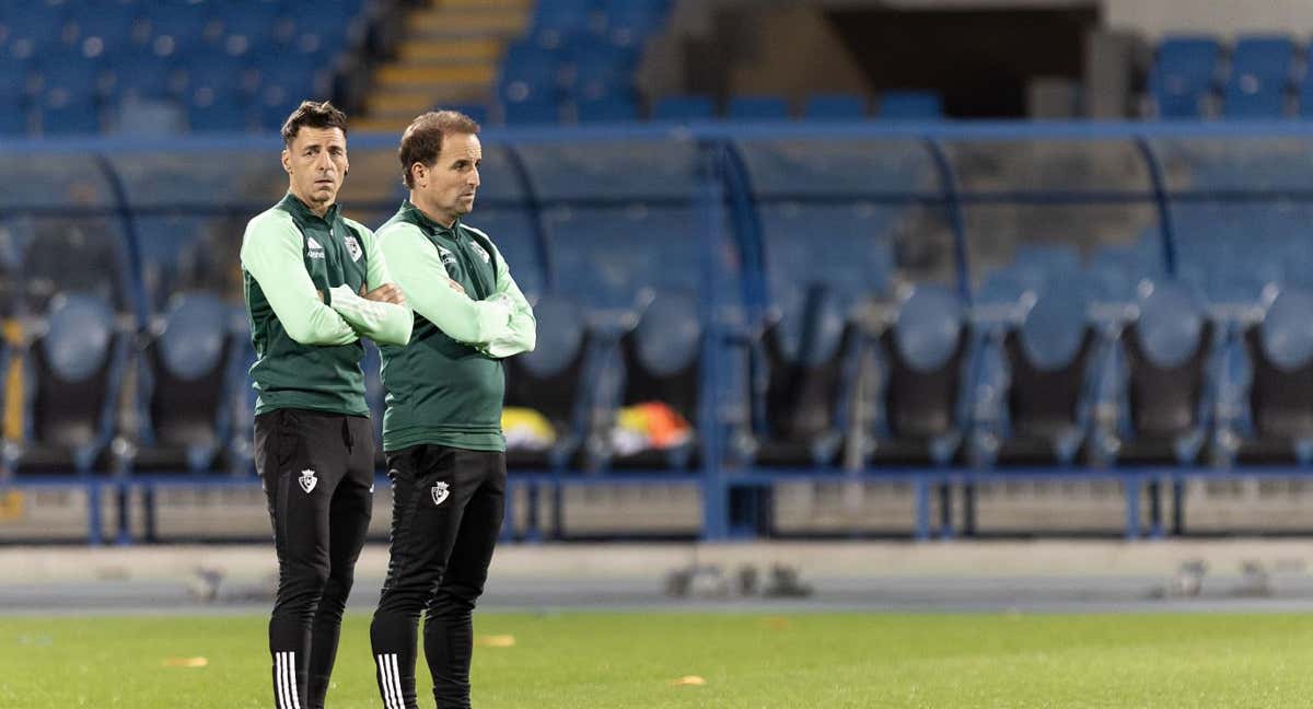 Jagoba Arrasate, en el entrenamiento de su equipo, el miércoles, en Riad. /AFP