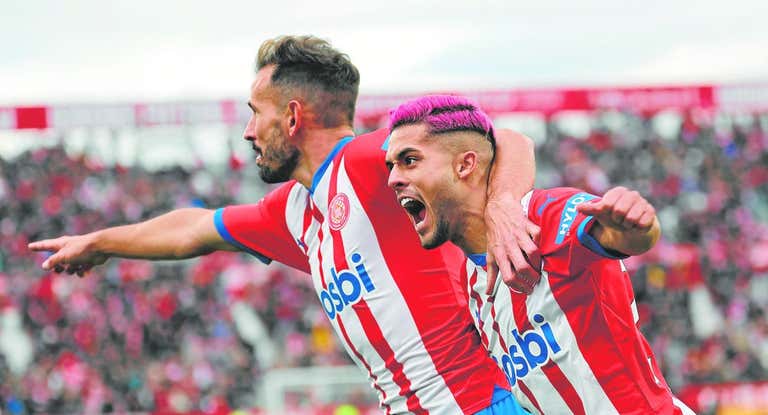 El Girona celebra un gol de esta temporada.