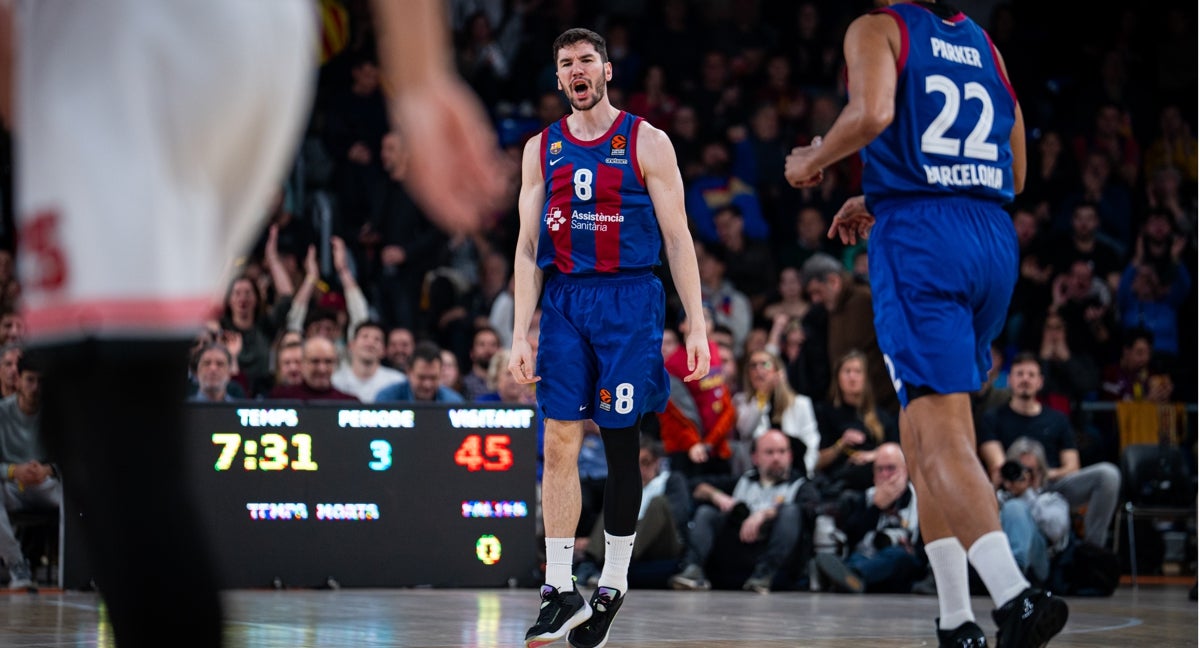 Darío Brizuela celebra con euforia una de sus canastas durante el partido ante Zalgiris Kaunas