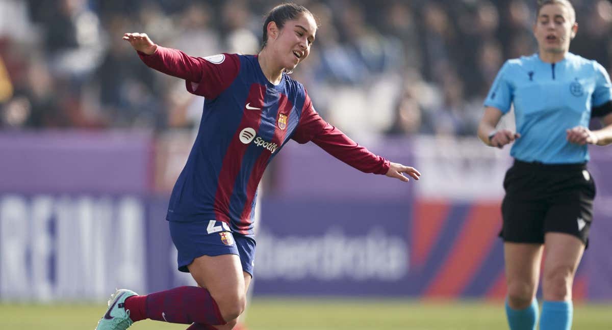 Giulia Dragoni celebra su gol con el Barça en Copa ante el Fundación Albacete.