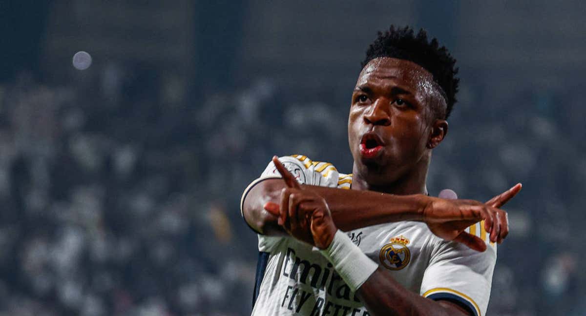 Vinicius celebra su primer gol en la Supercopa de España.