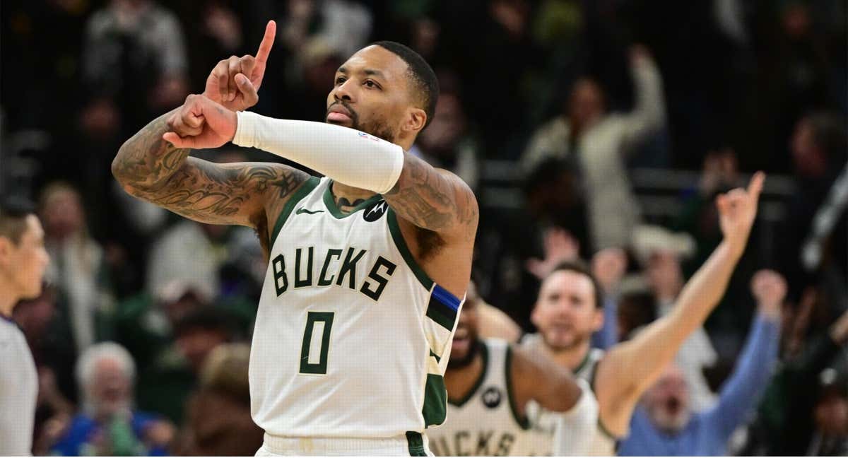 Damian Lillard celebra el tiro ganador con su clásico gesto de Dame Time