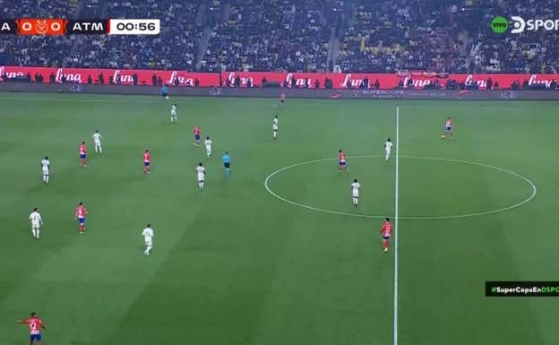 El Real Madrid defendió en 4-4-2 puro, con Modric y Tchouaméni en el doble pivote y Bellingham y Fede en bandas.  WYSCOUT