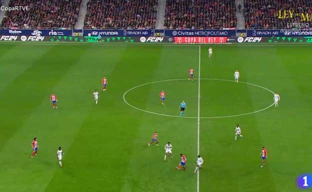 Koke presionado por Mendy juega de tacón para la progresión de Nahuel Molina.  WYSCOUT