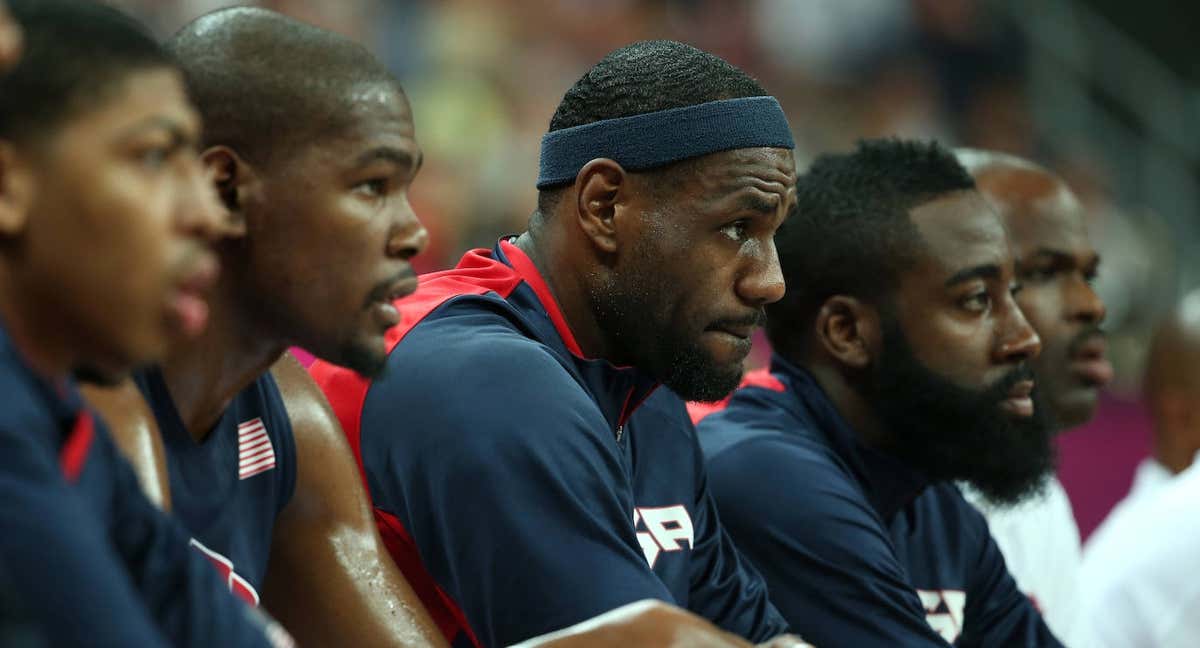 Anthony Davies, Durant, LeBron James y James Harden en los JJ. OO. de 2012. /GETTY IMAGES