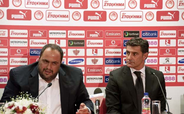 Míchel, en su presentación como entrenador de Olympiacos.  ABC