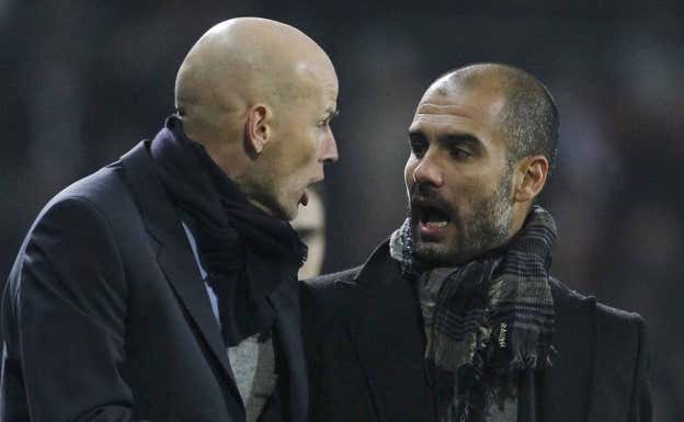 Solbakken y Guardiola, durante su enfrentamiento en 2010. Getty Images