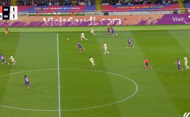 El Granada supera la presión del Barça y deja atrás a Cancelo, Pedri y De Jong.  WYSCOUT
