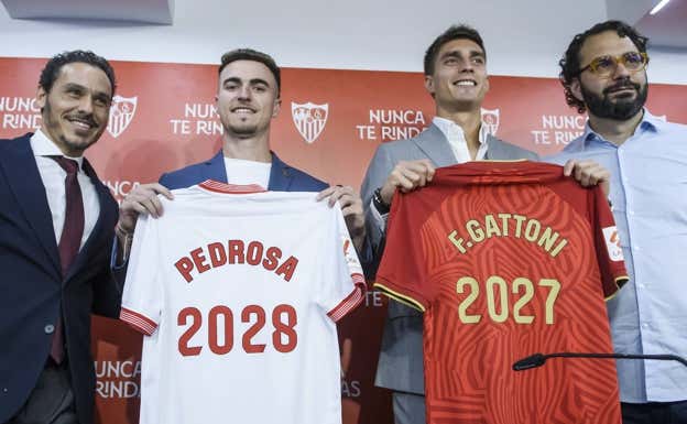 Del Nido Carrasco (izquierda), con Víctor Orta (derecha) en la presentación de Pedrosa y Gattoni.