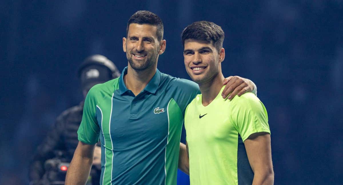 Djokovic y Alcaraz, durante su última exhibición en Riad (Arabia Saudí)./