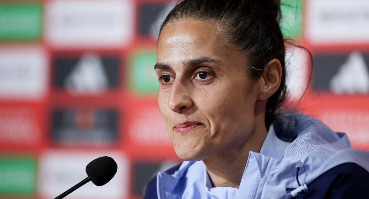 Montse Tomé, durante la rueda de prensa previa a la final de la Nations League. /Getty