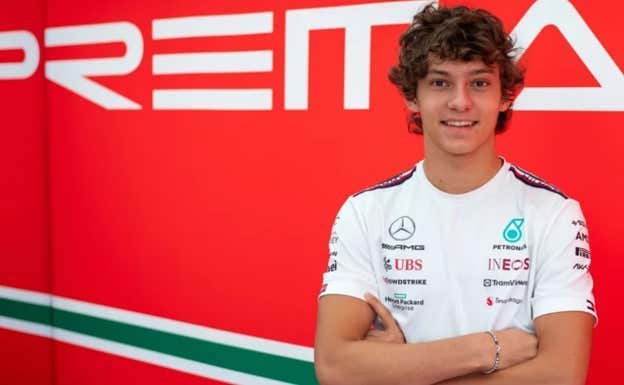 Andrea Kimi Antonelli, con los colores de Mercdes-AMG, tras fichar por Prema para la Fórmula 2 2024.  F2