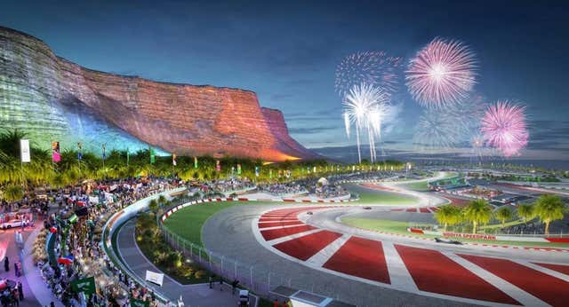 Arabia Saudí enseña el circuito de Qiddiya de F1 del futuro en una ciudad de fantasía sobre un descampado