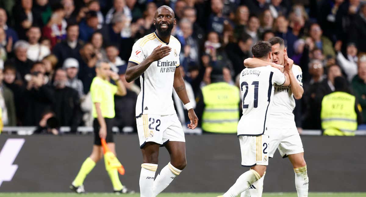 Rüdiger celebra el 2-0 ante el Celta, originado a partir de un remate suyo de cabeza.