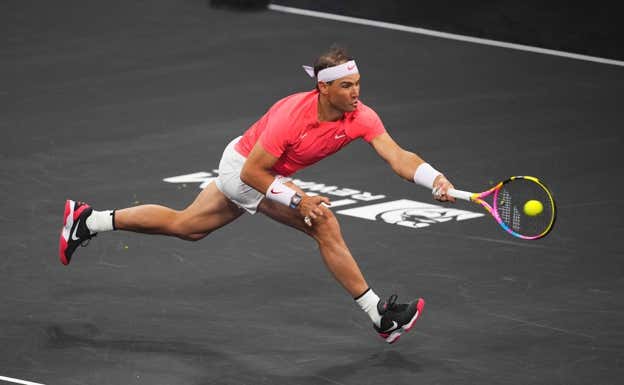Nadal, durante la exhibición de Netflix ante Carlos Alcaraz. AFP