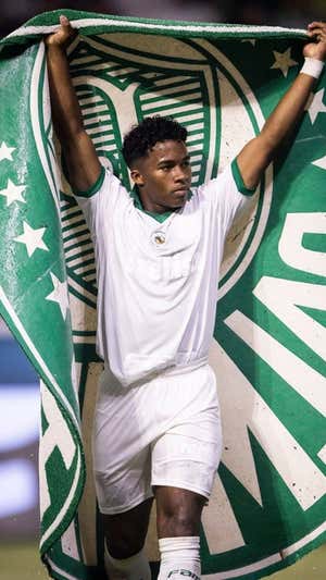 La celebración de Endrick tras la victoria ante Novorizontino.  PALMEIRAS