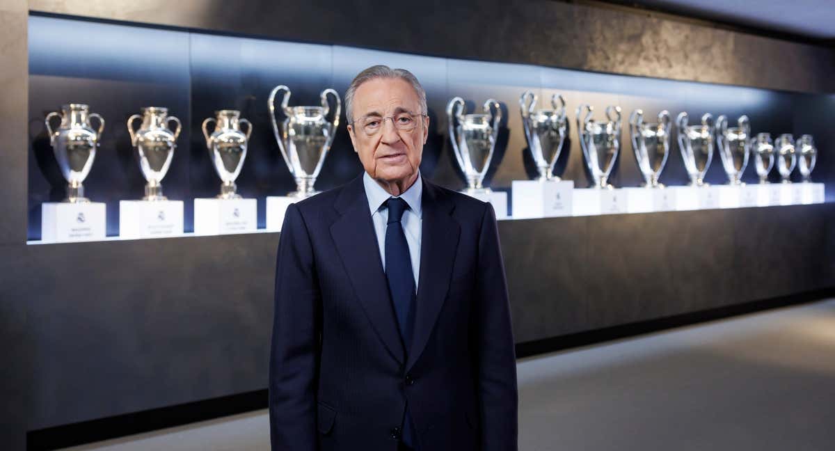 Florentino Pérez, en la sala de trofeos del Bernabéu. /EFE