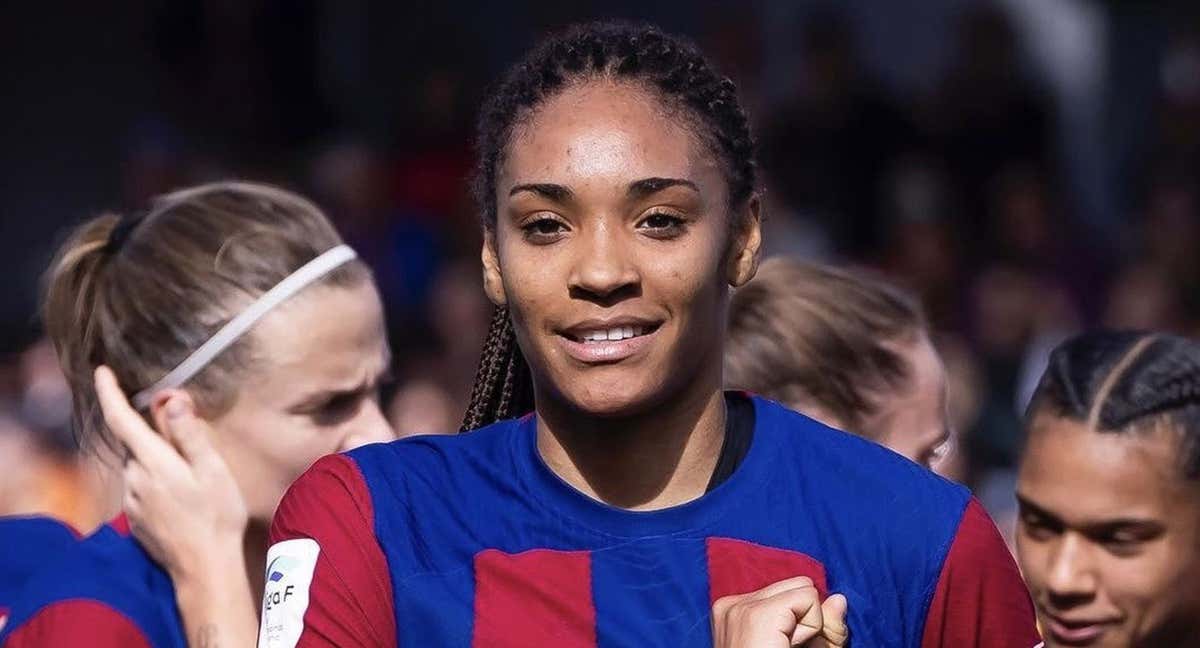 Salma Paralluelo, jugadora del FC Barcelona Femenino, celebra un gol durante esta temporada. /FC BARCELONA FEMENINO