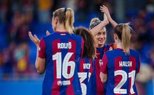 Las jugadoras del Barça celebrando un gol.  FC BARCELONA