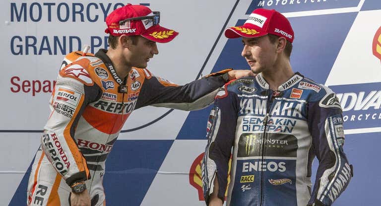 Pedrosa y Lorenzo, en un podio cuando compartían parrilla en MotoGP.