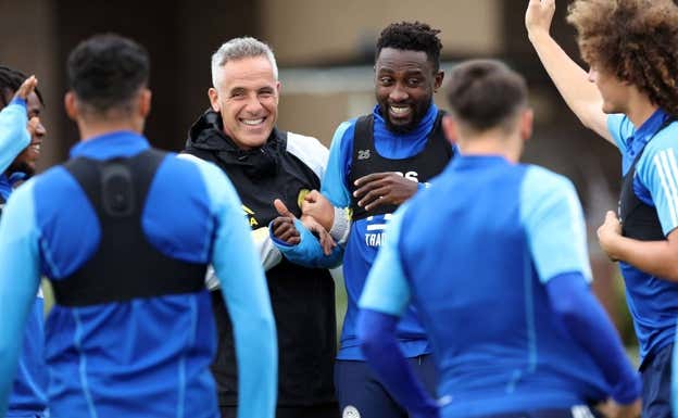 Marcos, en un entrenamiento del Leicester. M.G.