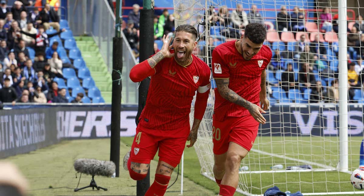 Sergio Ramos, celebra su gol ante el Getafe./EFE