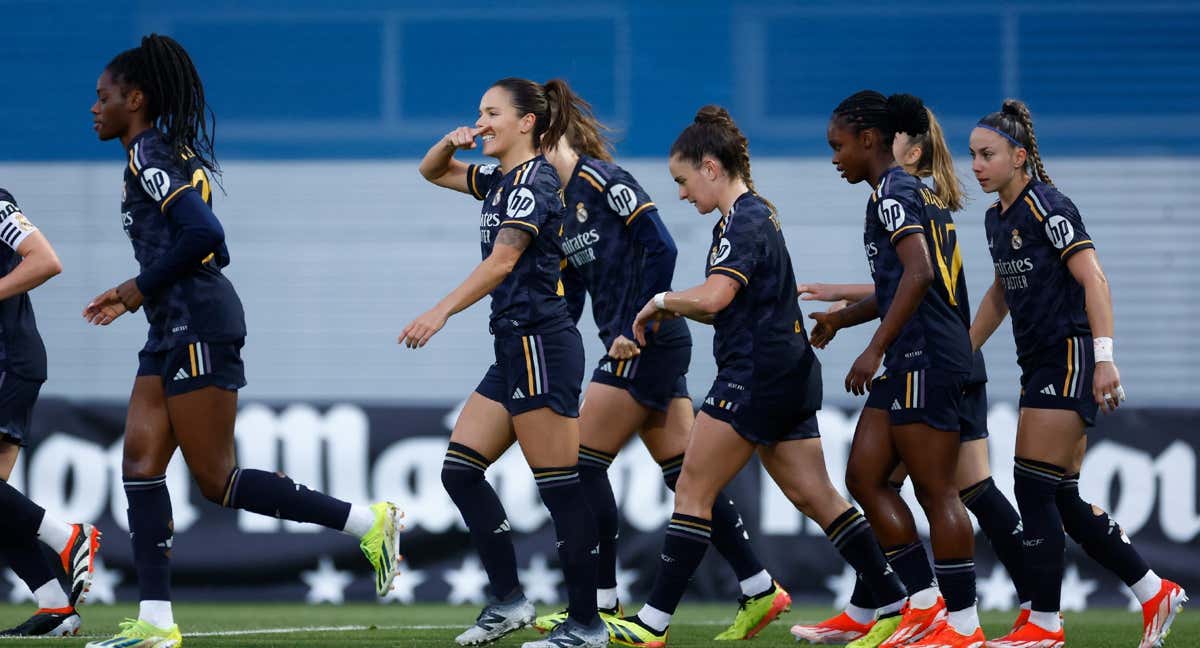 Las futbolistas del Real Madrid celebran el gol de la victoria./@RealMadridFem