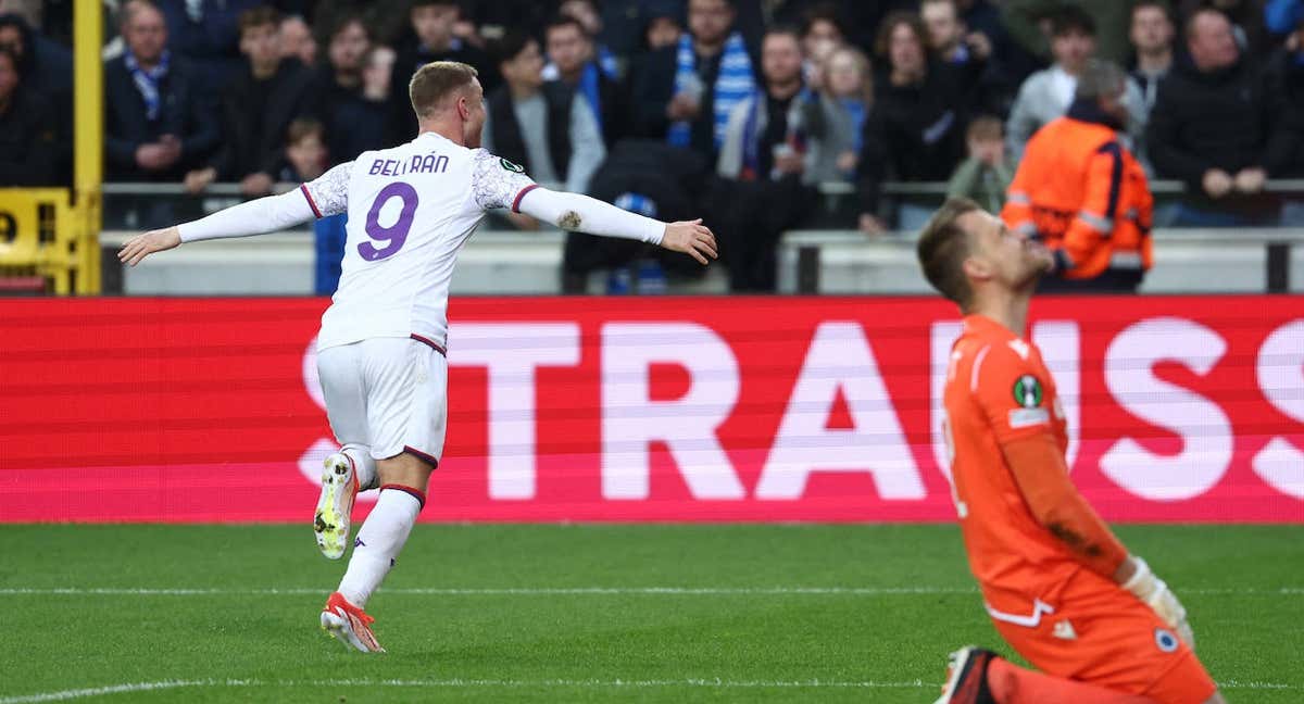 Beltrán celebra su gol contra el Brujas.