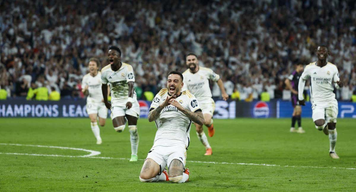 Joselu celebra su segundo gol al Bayern. /EFE/Juanjo Martín