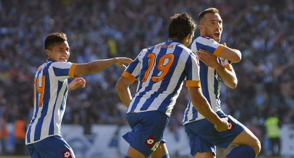 Marchena celebra el gol que valió el ascenso a Primera en 2014 ante el Real Jaén.