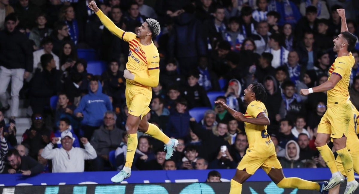 Araujo celebra el gol de la victoria en Anoeta.