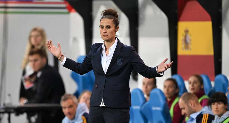 Montse Tomé, durante un partido con la Selección.