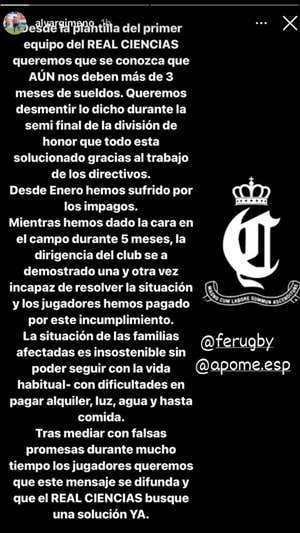Reacción de los jugadores en Instagram.