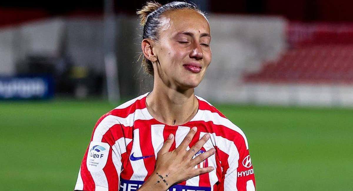 Virginia Torrecilla, durante su despedida como jugadora del Atlético de Madrid.