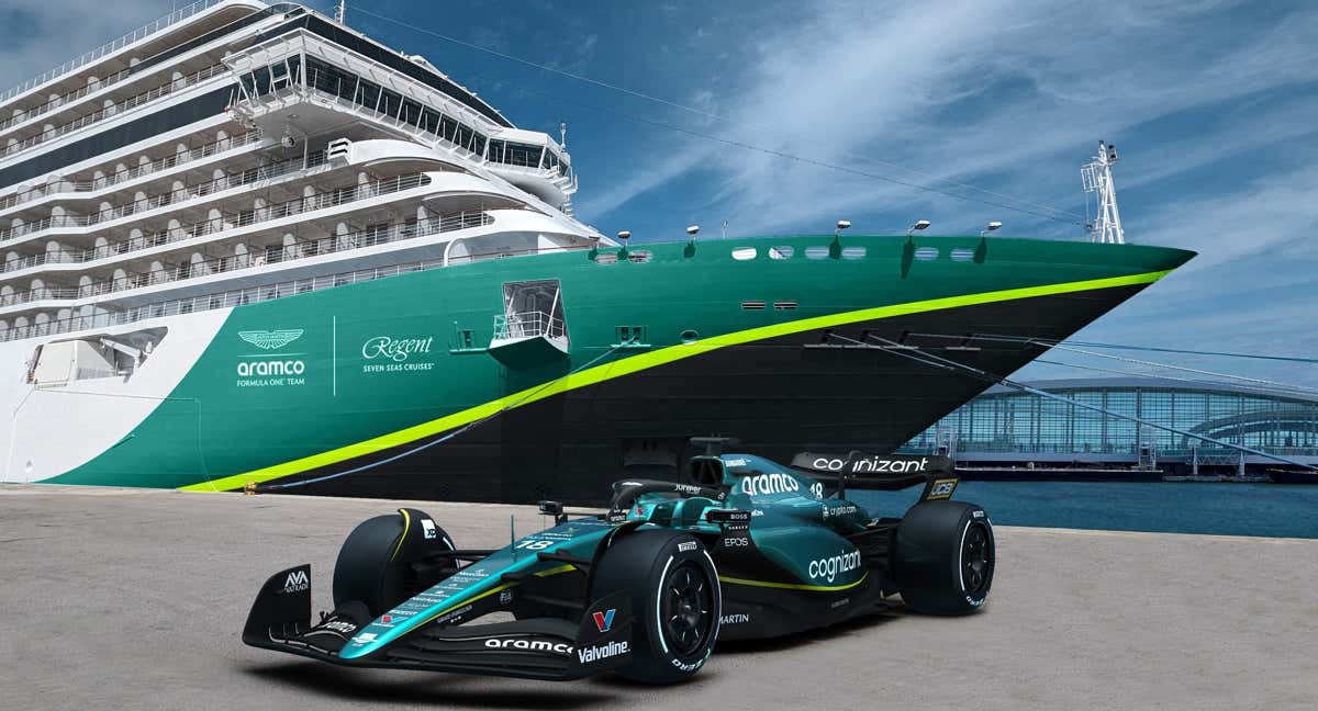 El Aston Martin de Lance Stroll, junto al crucero. /AM