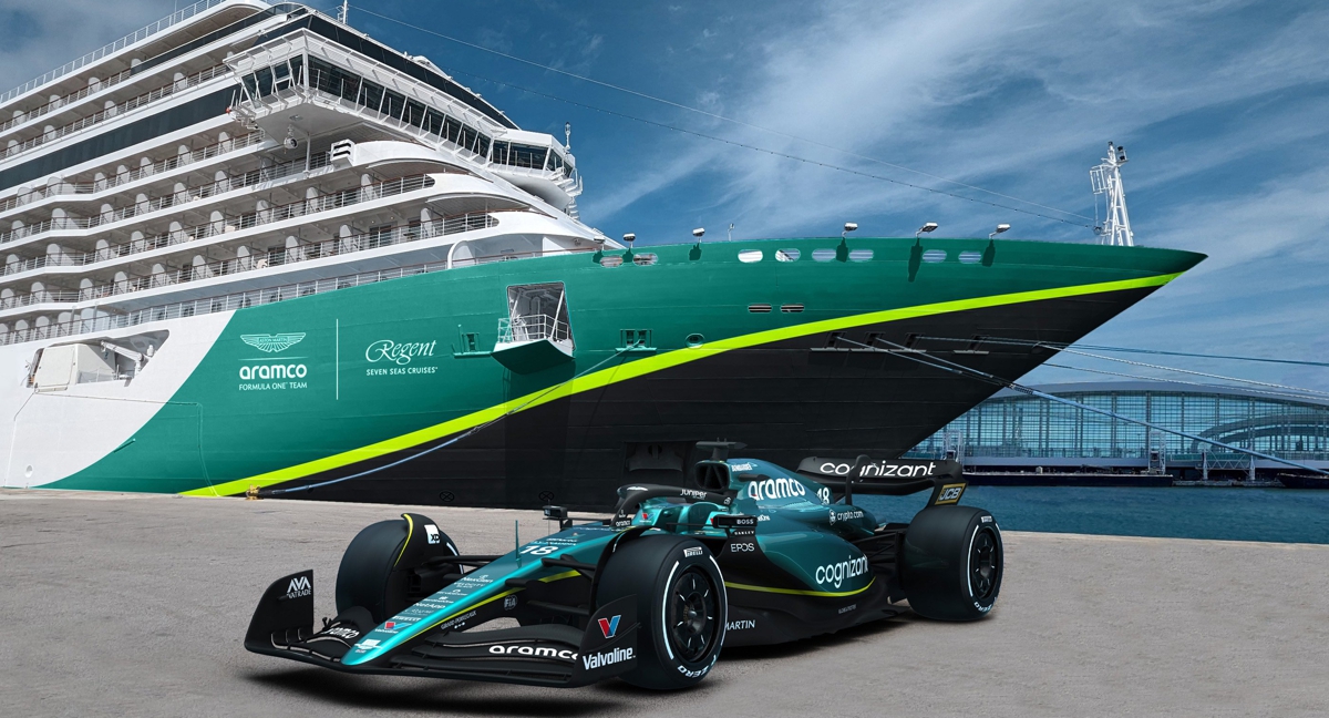 El Aston Martin de Lance Stroll, junto al crucero.