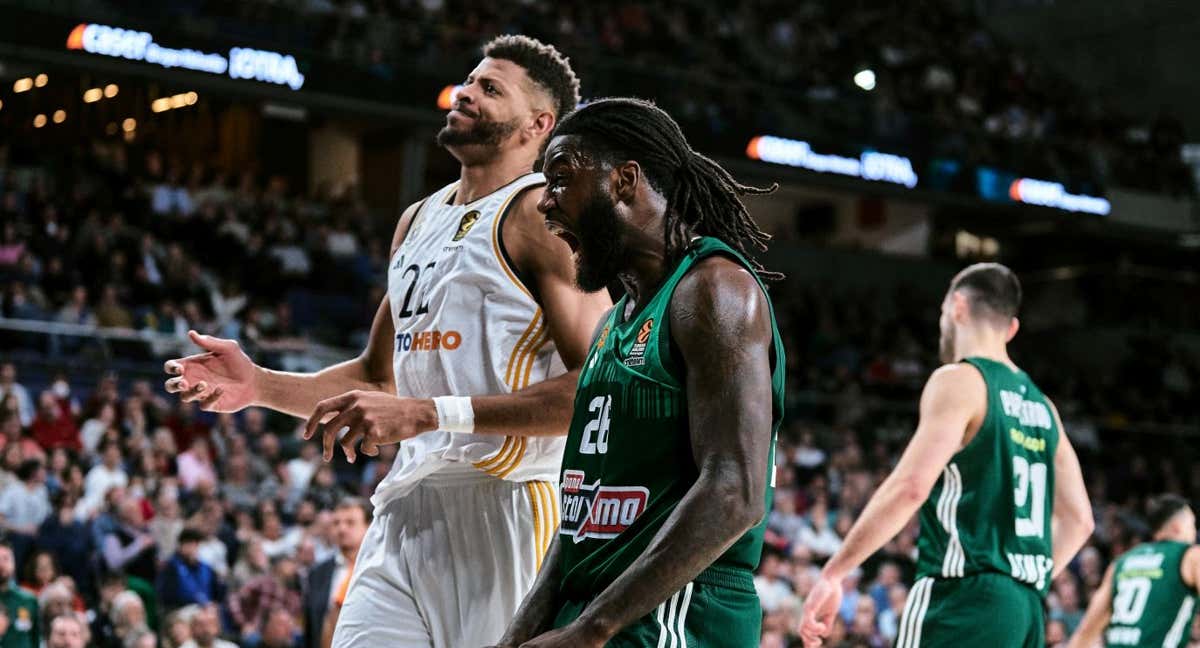 Lessort celebra el triunfo del Panathinaikos ante el Real Madrid en el WiZink./Getty Images