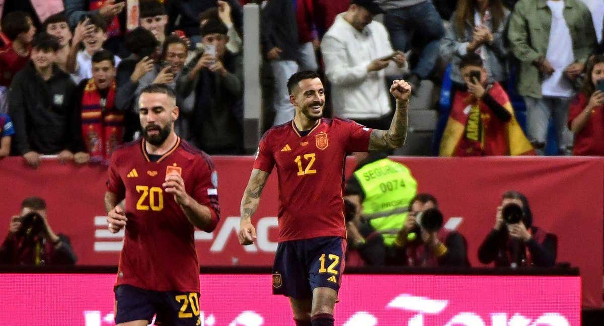 Carvajal y Joselu son dos de los tres jugadores del Real Madrid incluidos en la prelista de la Eurocopa. /Cristina Quicler/AFP