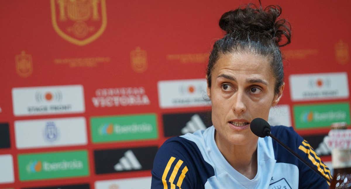 Montse Tomé, la seleccionadora nacional, durante la rueda de prensa previa al partido ante Dinamarca. /EFE