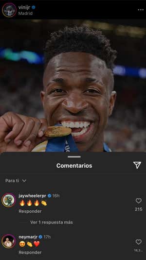 Nyemar Jr. comentó en la publicación de Vini.  Instagram @vinijr