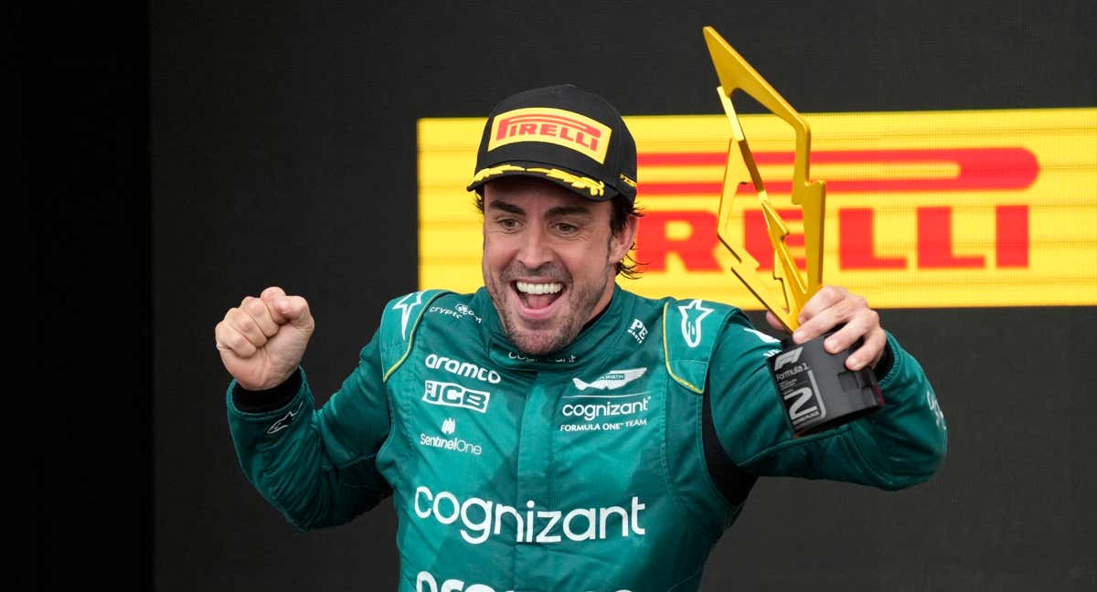 Fernando Alonso, celebrando su segundo puesto en Canadá 2023. /REUTERS