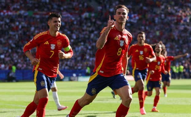 Así celebró Fabián su golazo ante Croacia en el debut de España en la Eurocopa.  GETTY