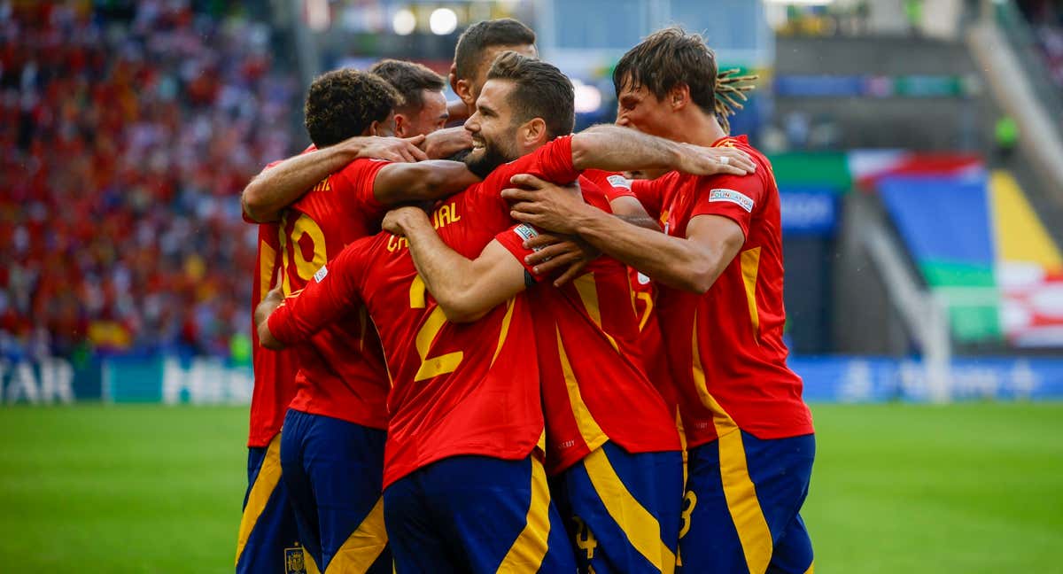 España celebrando un gol ante Croacia /EFE