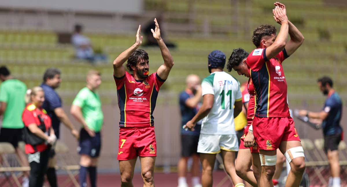 Leones 7s celebrando la victoria ante Brasil. /Mike Lee / World Rugby