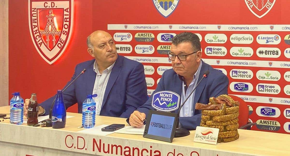 El nuevo presidente del Numancia, Patricio de Pedro (der.)./@cdnumancia