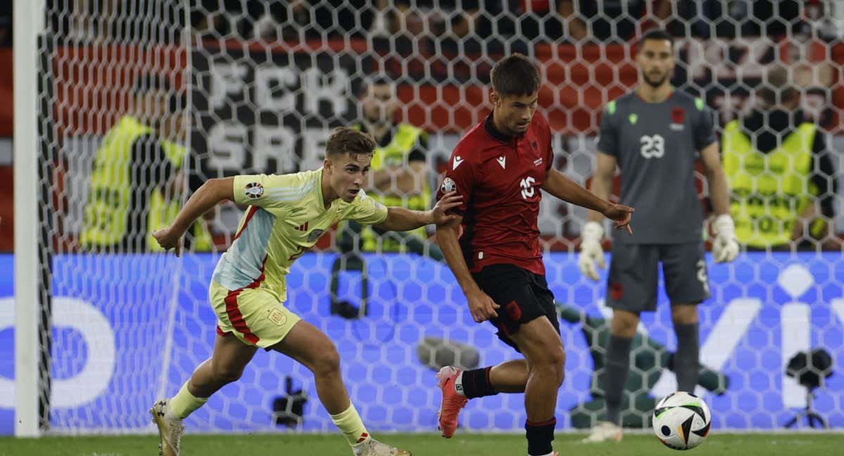 Fermín López, el lunes por la noche, ante Albania en el que fue su estreno en la Eurocopa.