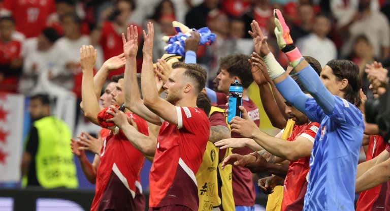 La selección de Suiza en el partido ante Alemania