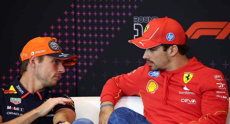 Max Verstappen y Charles Leclerc, en la sala de prensa del Gran Premio de Austria.