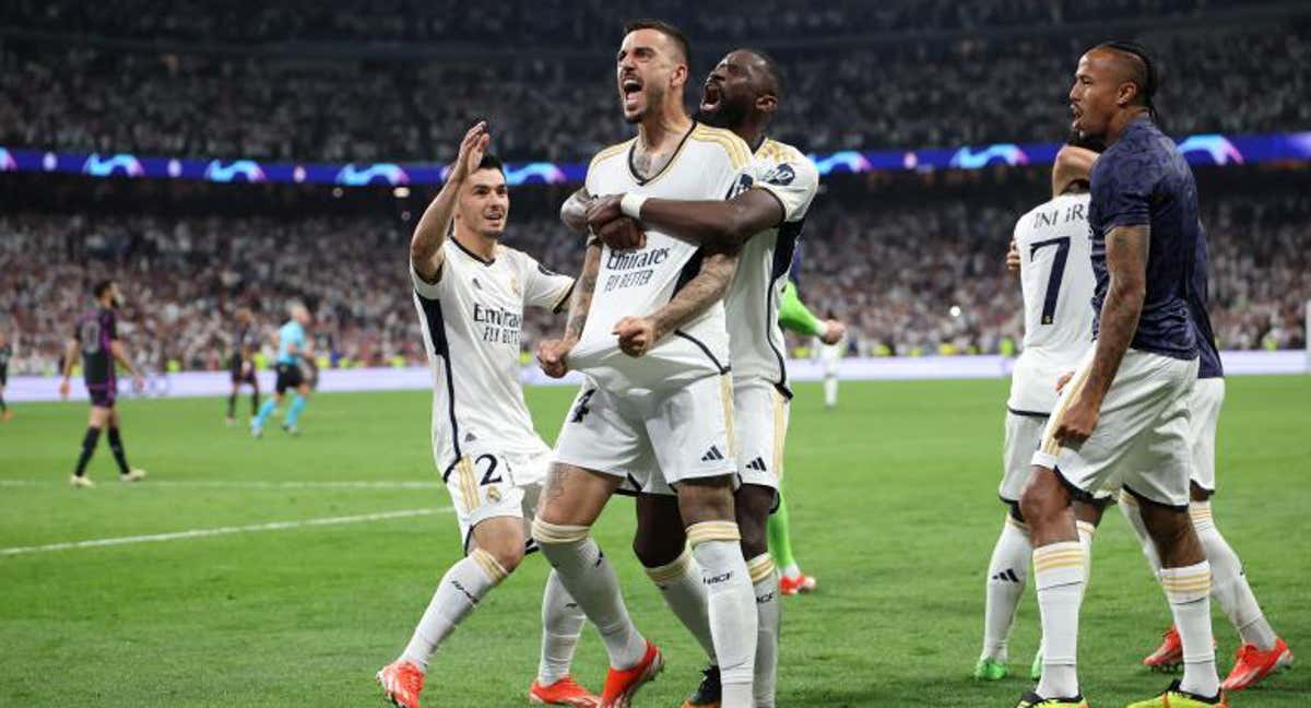 Joselu celebra uno de sus dos goles frente al Bayern de Múnich./AFP