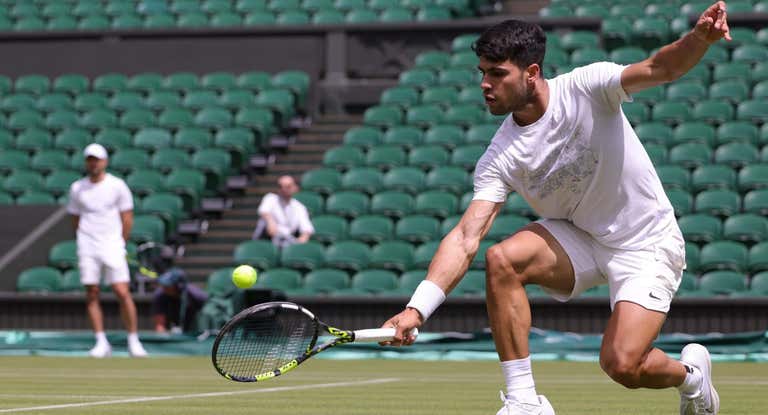 Alcaraz se entrena en Wimbledon.